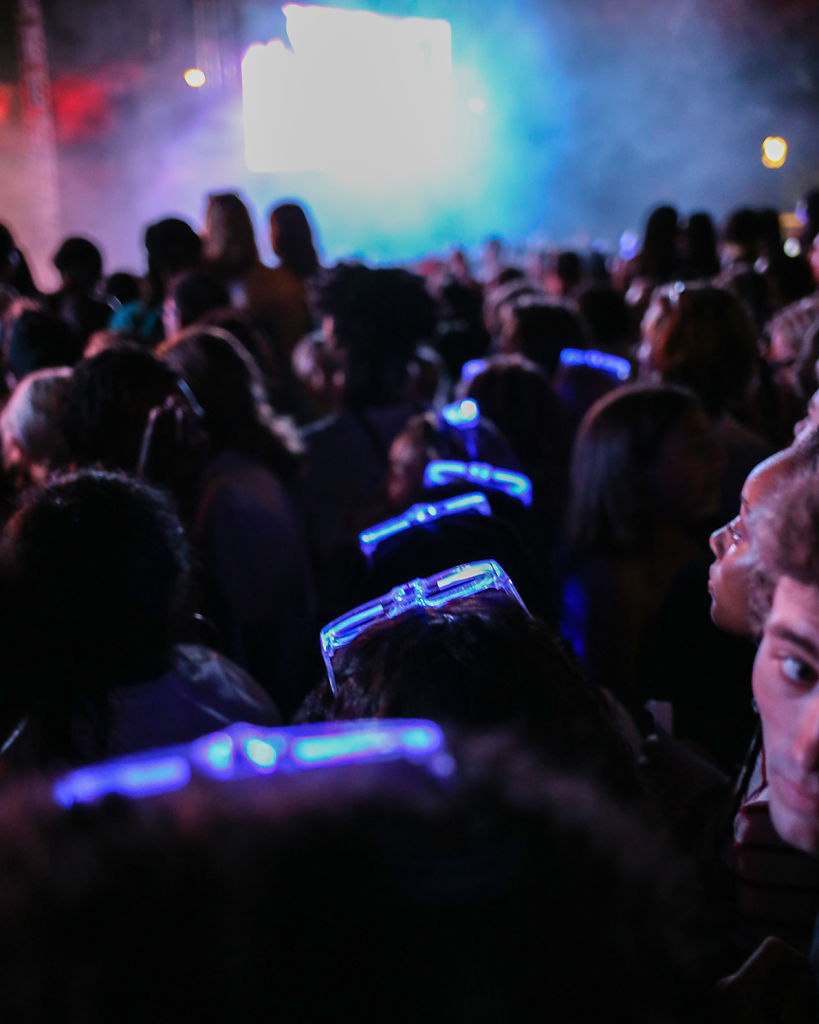 A line of glowing glasses stood out in the crowd